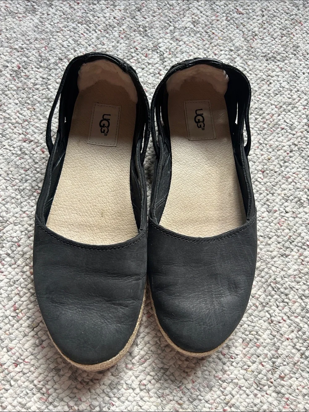 UGG Black Nunuck Leather Cicily Espadrille Flats